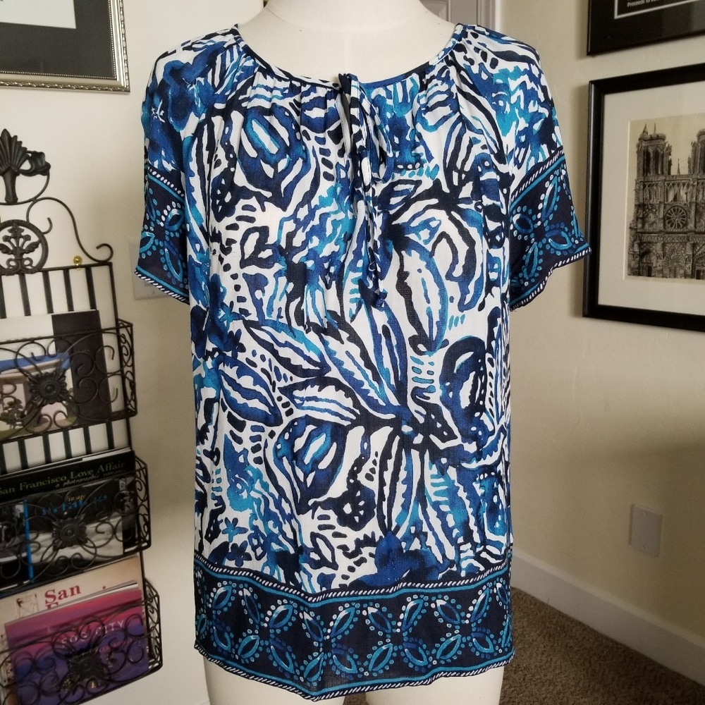 Lucky Brand size M blue print rayon EUC